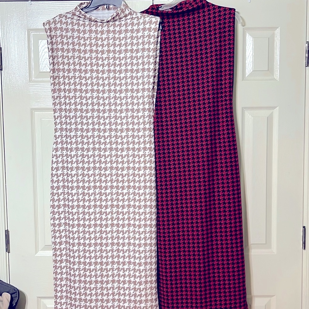 SHEIN Bodycon Houndstooth Maxi Dresses in Tan/Cream & Red/Black XL Size 12